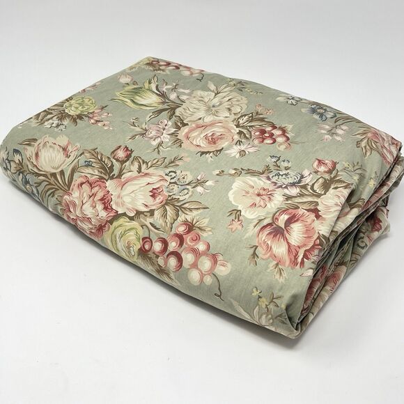 Vintage RALPH LAUREN Charlotte QUEEN DUVET COVER Green Floral Flowers Cotton - Picture 1 of 5